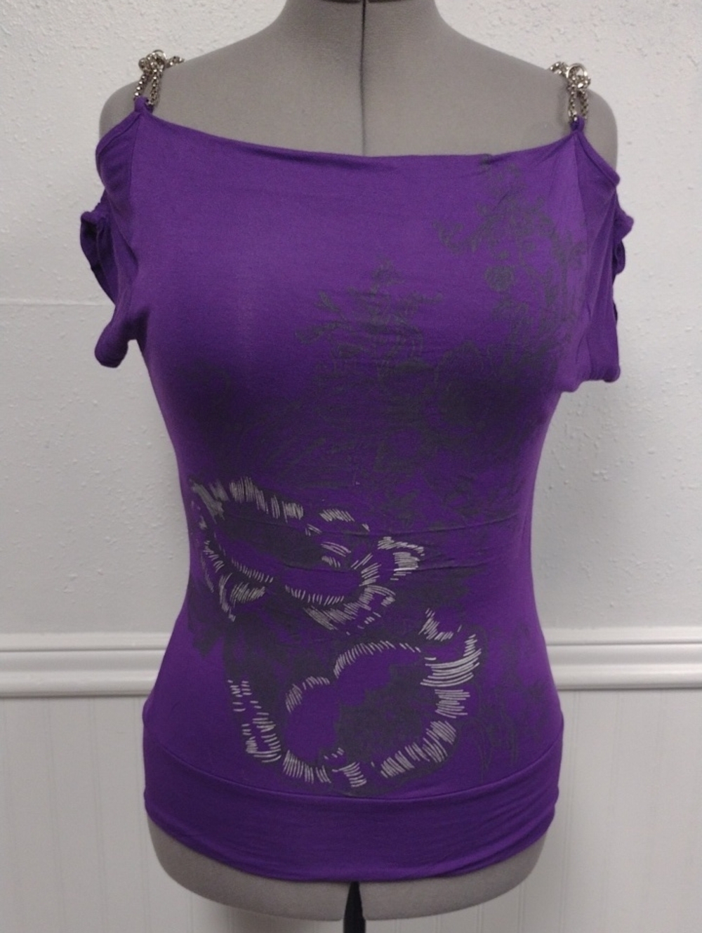 Vintage, Y2K Purple Off-Shoulder Floral Women's Top